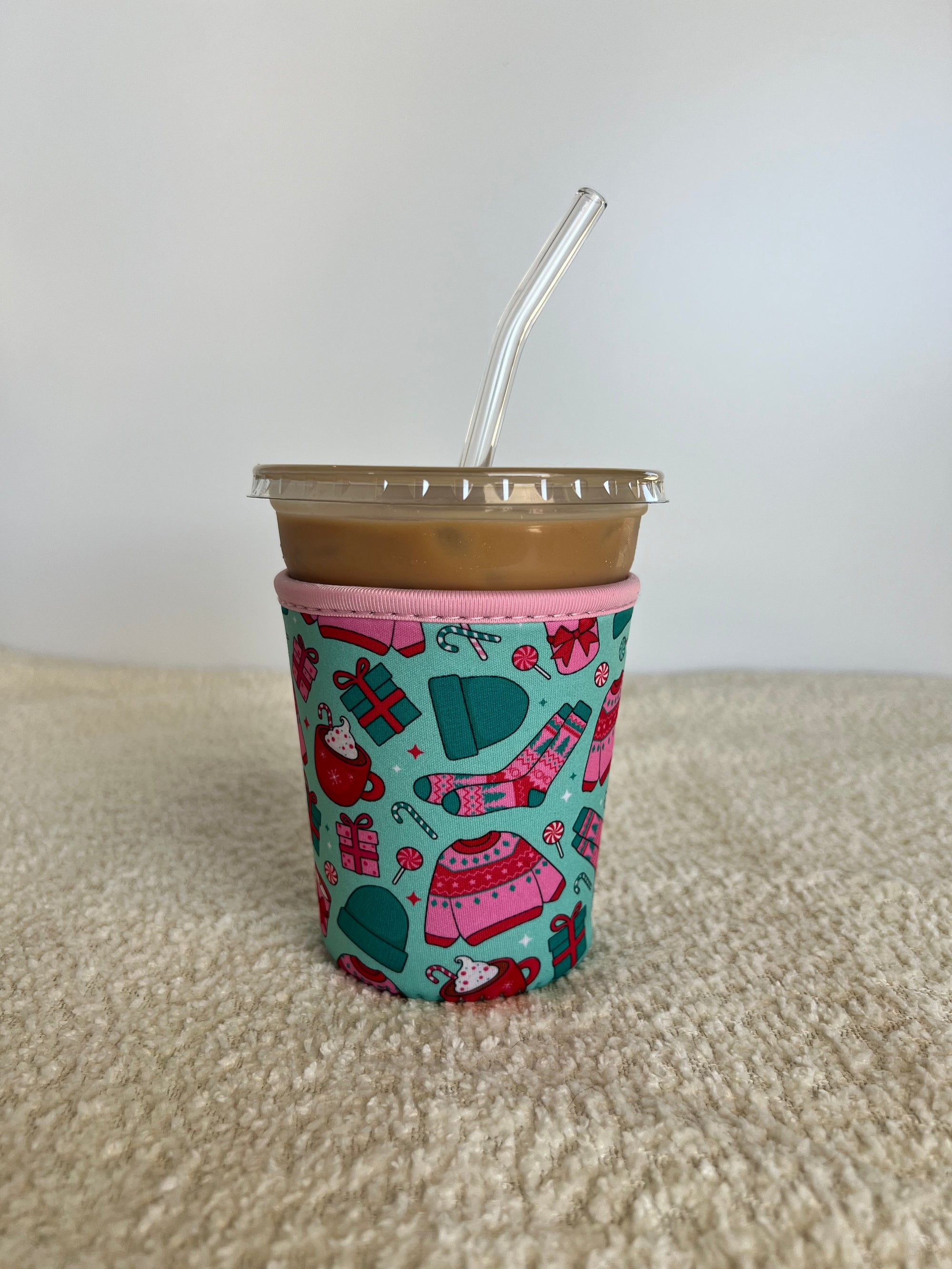 Christmas Lover Neoprene Iced Coffee Sleeve for 16-18 oz Cups – On-the-Go Accessory to Keep Drinks Cold- Great Stocking Stuffer!