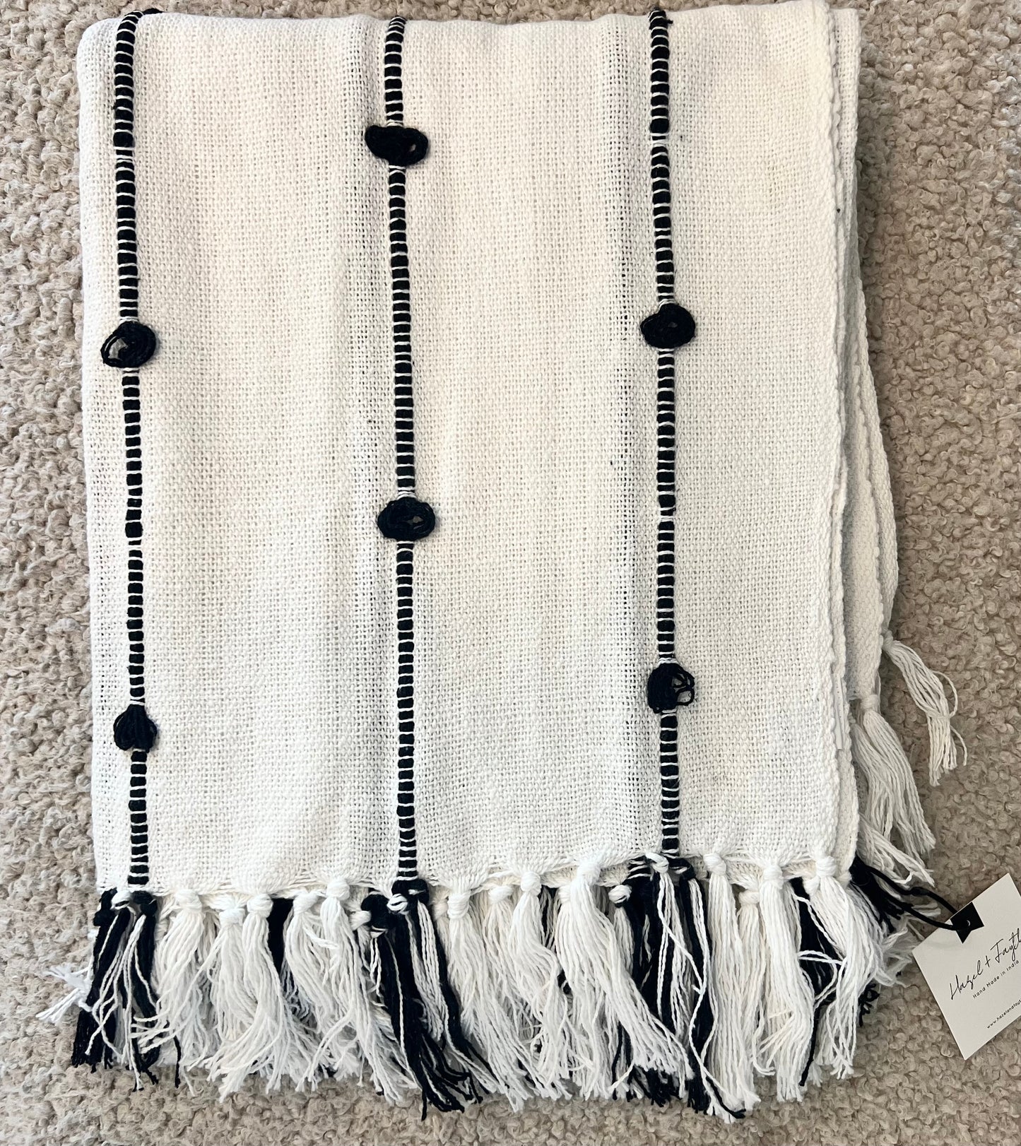 Handwoven Black and White Striped Cotton Throw Blanket - Cozy and Stylish Home Decor