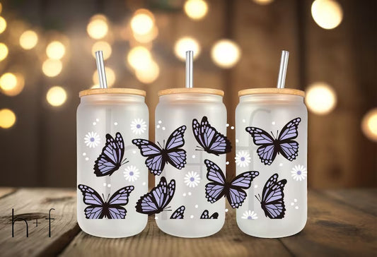 Butterfly UV DTF Cup Wrap for 16 oz Glass Cans C59