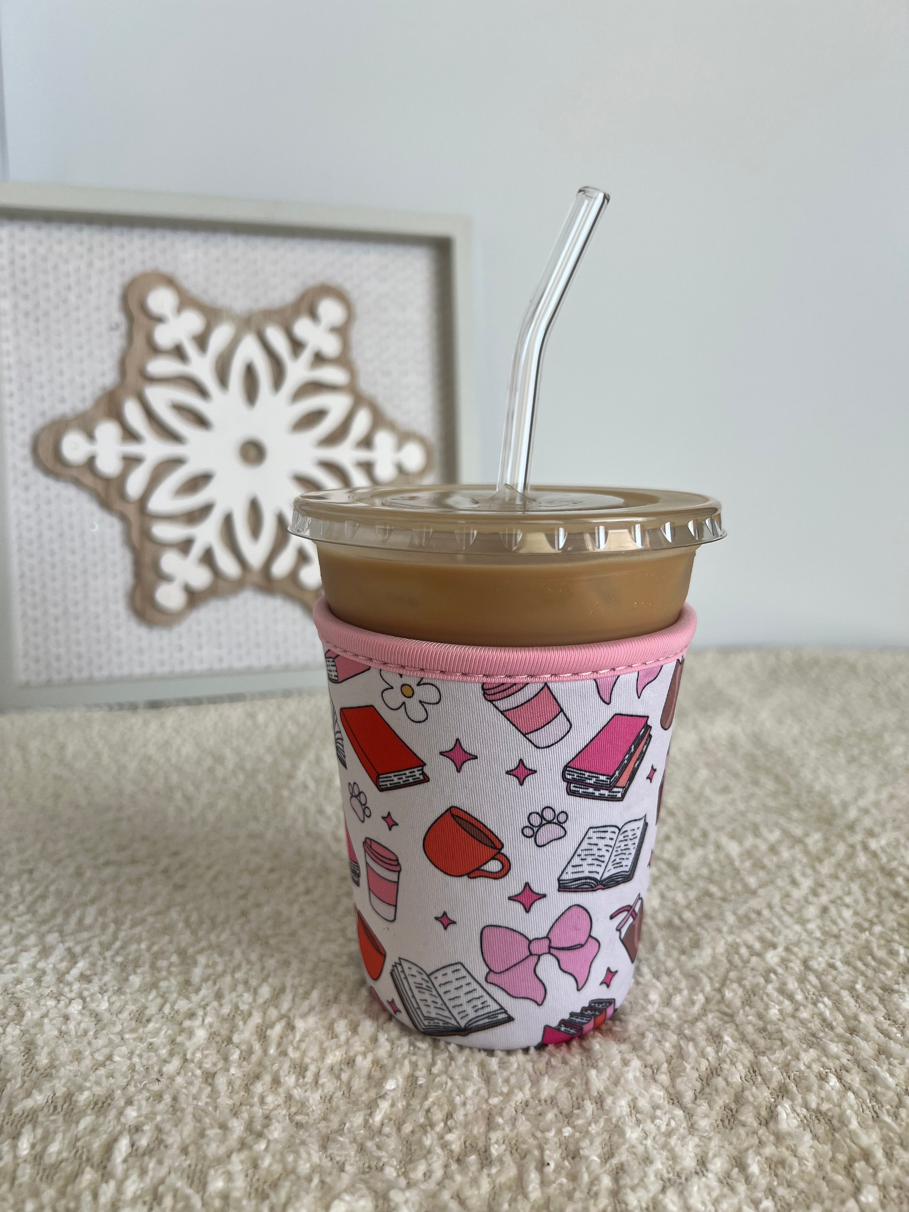 Book Lover Neoprene Iced Coffee Sleeve for 16-18 oz Cups – On-the-Go Accessory to Keep Drinks Cold- Great Stocking Stuffer!