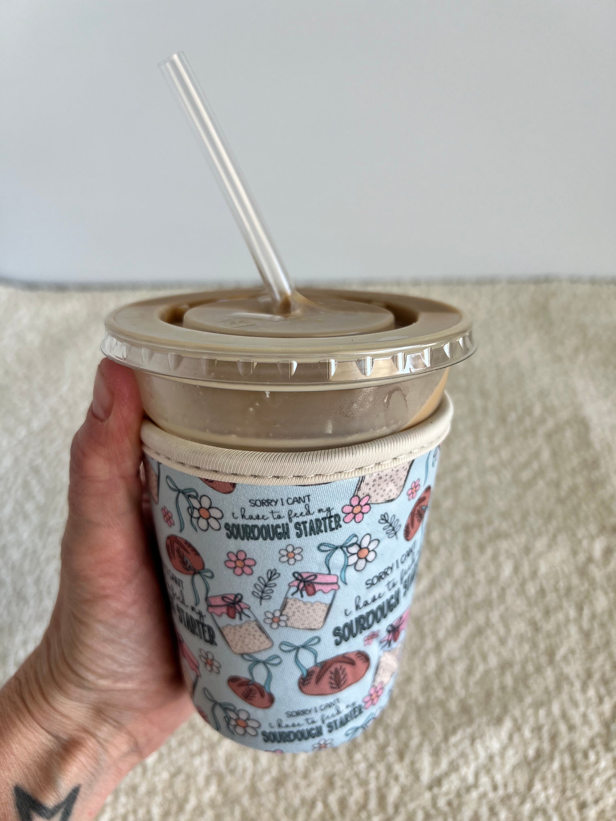 Sourdough Starter Neoprene Iced Coffee Sleeve for 16-18 oz Cups – On-the-Go Accessory to Keep Drinks Cold- Great Stocking Stuffer!