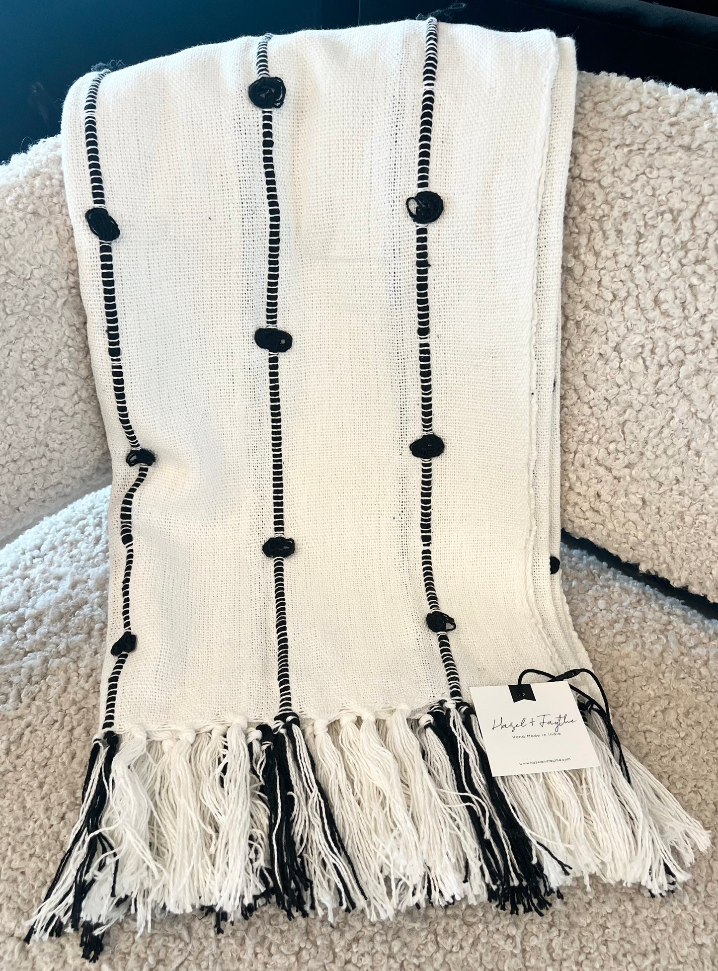 Handwoven Black and White Striped Cotton Throw Blanket - Cozy and Stylish Home Decor