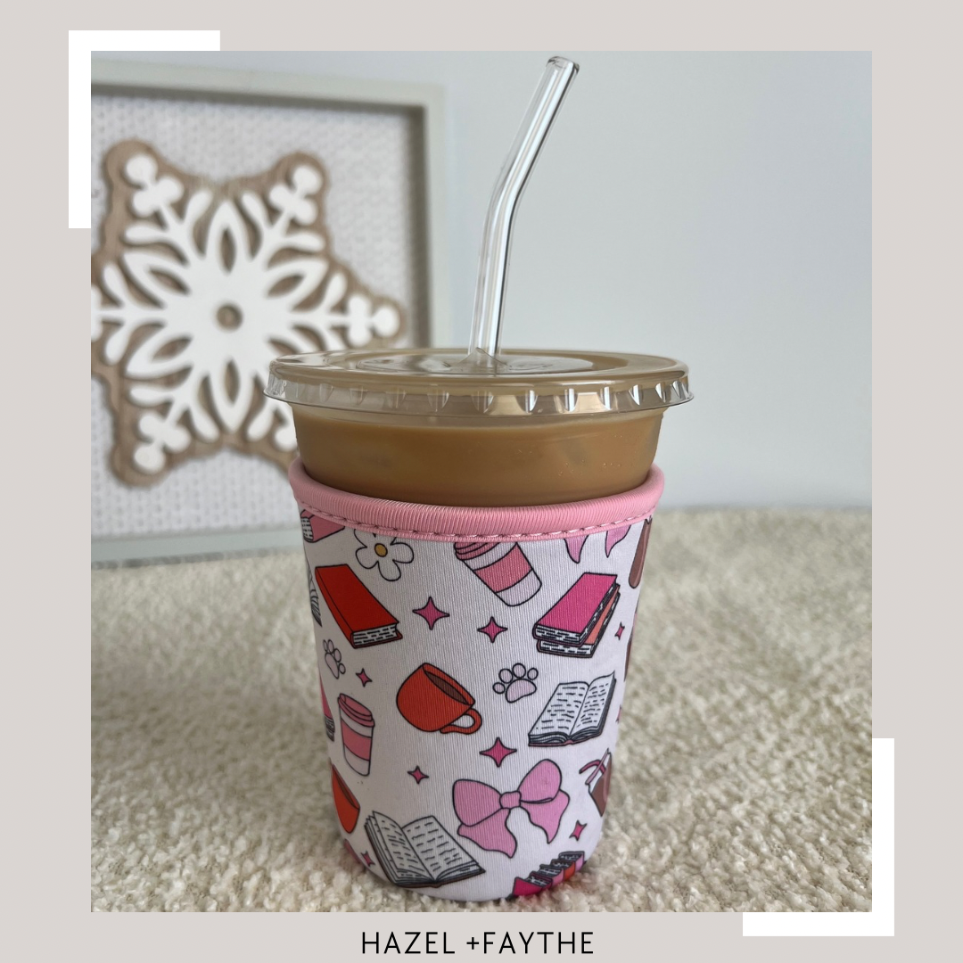 Book Lover Neoprene Iced Coffee Sleeve for 16-18 oz Cups – On-the-Go Accessory to Keep Drinks Cold- Great Stocking Stuffer!