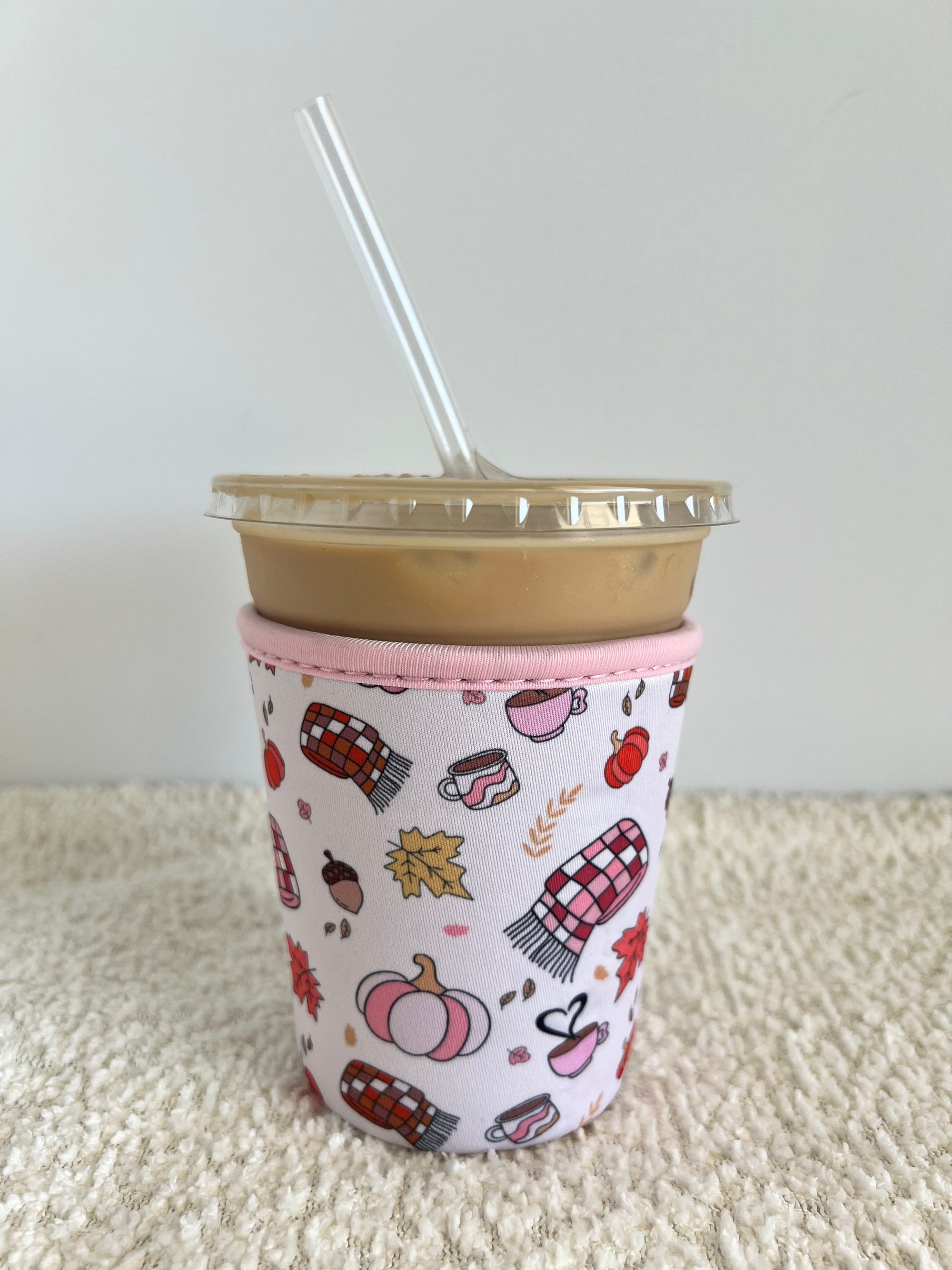 Fall Favorites Neoprene Iced Coffee Sleeve for 16-18 oz Cups – On-the-Go Accessory to Keep Drinks Cold- Great Stocking Stuffer!