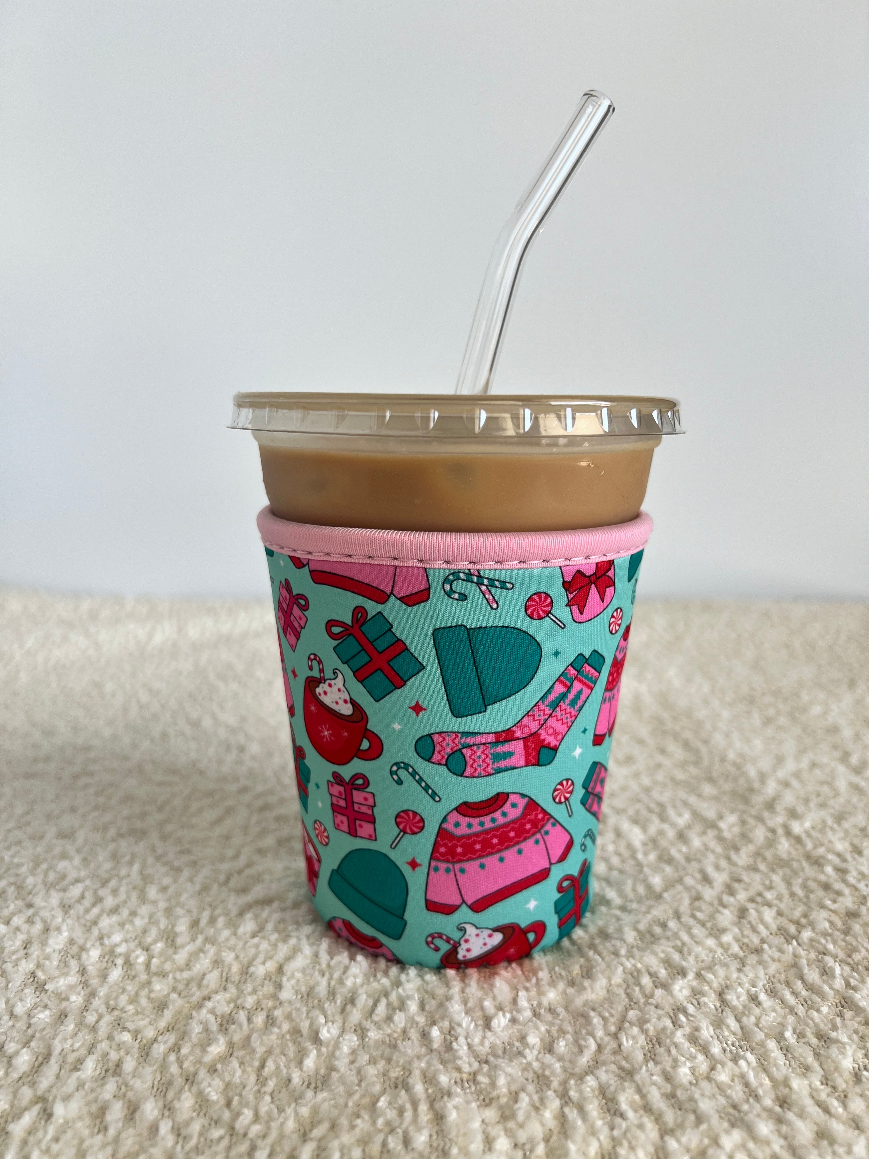 Christmas Lover Neoprene Iced Coffee Sleeve for 16-18 oz Cups – On-the-Go Accessory to Keep Drinks Cold- Great Stocking Stuffer!