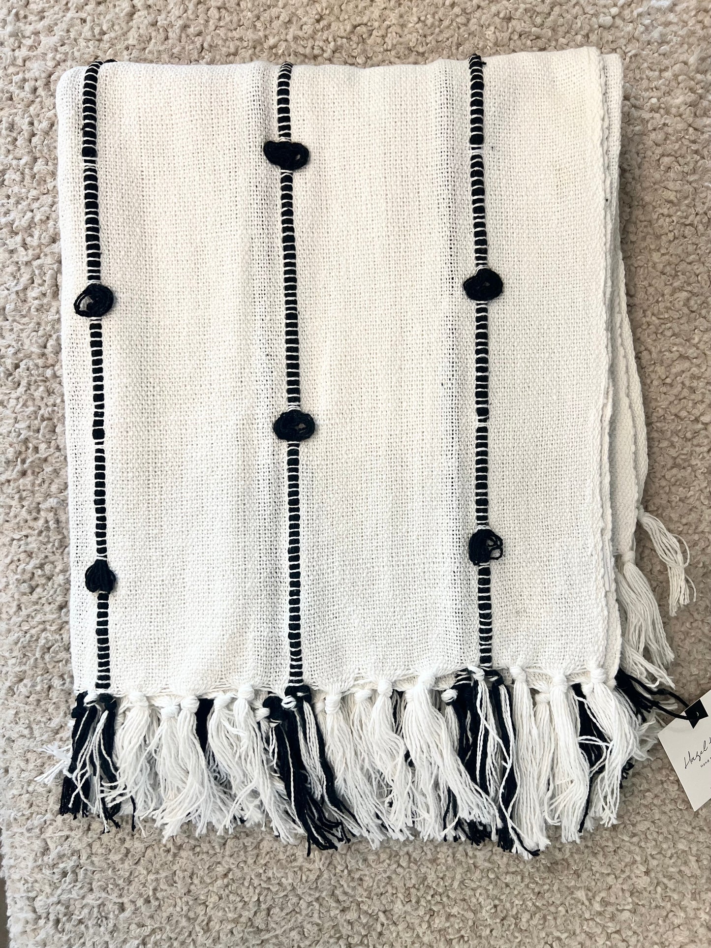 Handwoven Black and White Striped Cotton Throw Blanket - Cozy and Stylish Home Decor