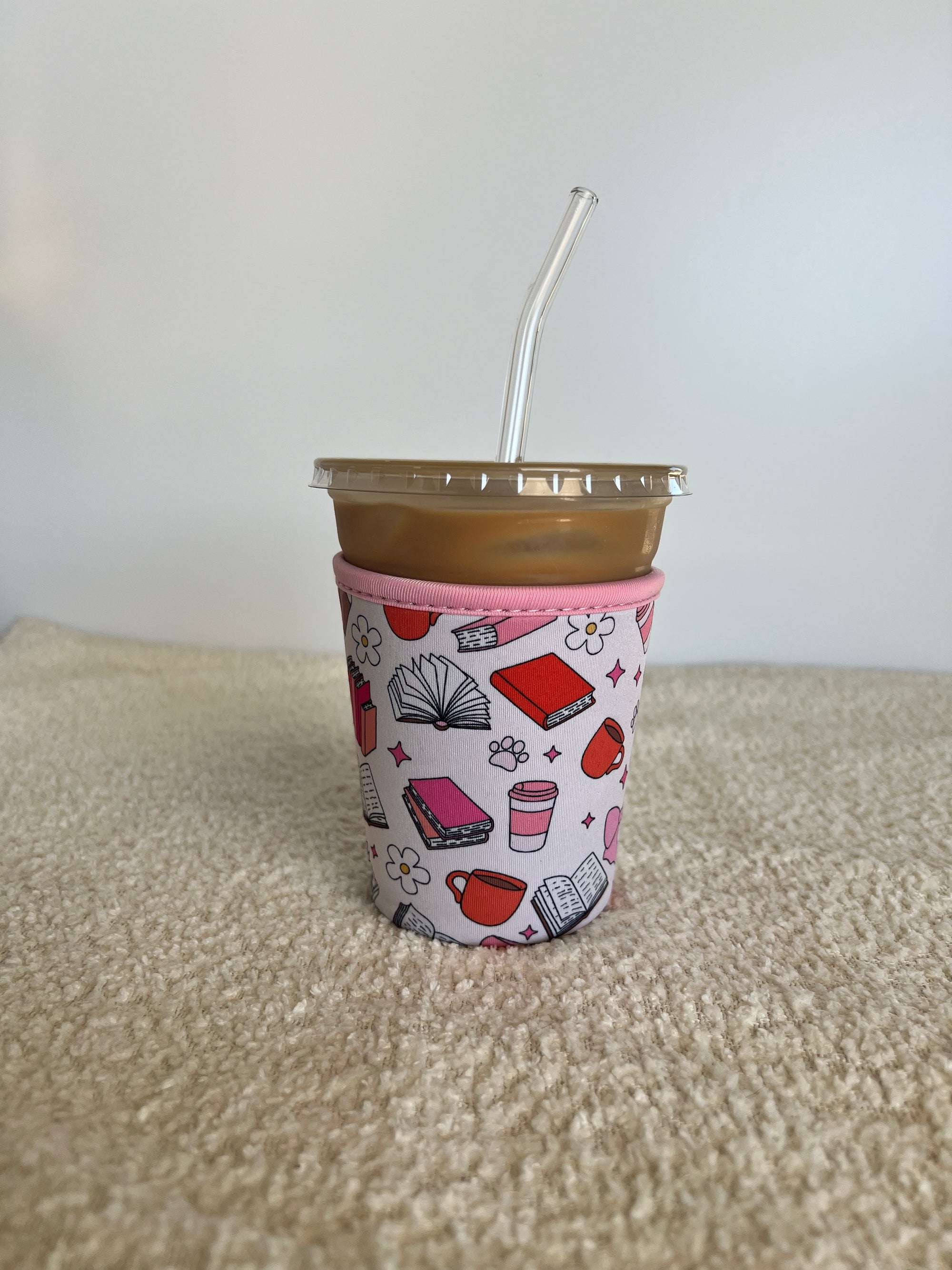 Book Lover Neoprene Iced Coffee Sleeve for 16-18 oz Cups – On-the-Go Accessory to Keep Drinks Cold- Great Stocking Stuffer!