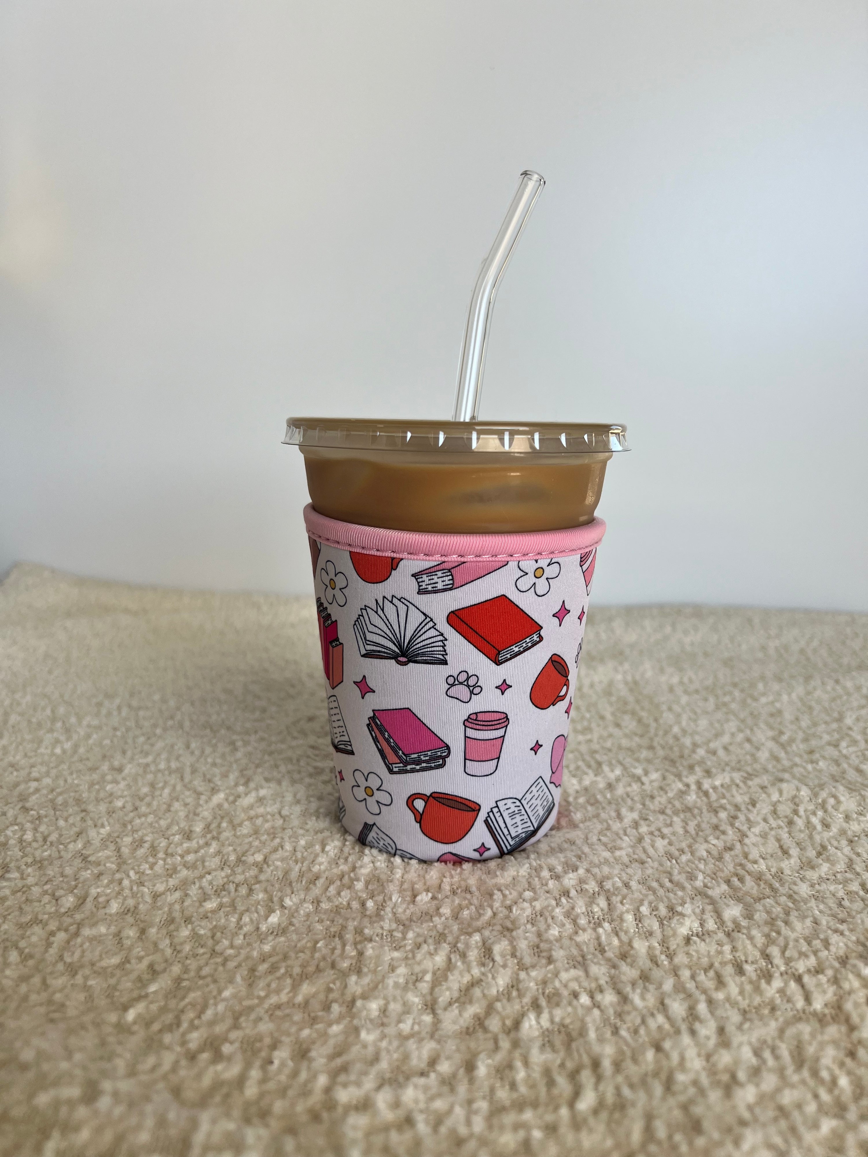 Book Lover Neoprene Iced Coffee Sleeve for 16-18 oz Cups – On-the-Go Accessory to Keep Drinks Cold- Great Stocking Stuffer!