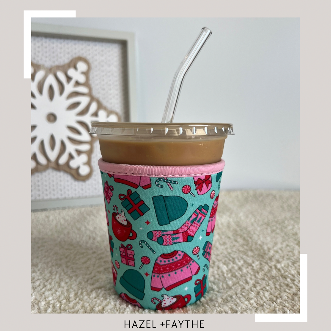 Christmas Lover Neoprene Iced Coffee Sleeve for 16-18 oz Cups – On-the-Go Accessory to Keep Drinks Cold- Great Stocking Stuffer!