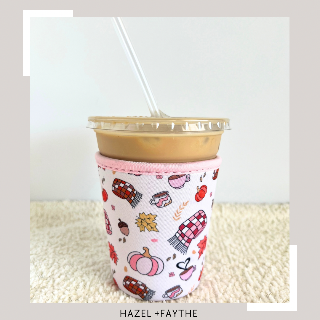 Fall Favorites Neoprene Iced Coffee Sleeve for 16-18 oz Cups – On-the-Go Accessory to Keep Drinks Cold- Great Stocking Stuffer!