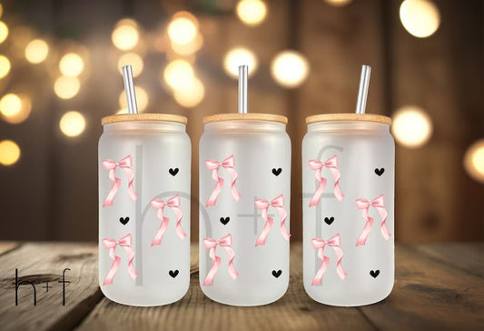 Hearts and Bows UV DTF Glass Can Wrap for 16 oz Libbey Glass  A129