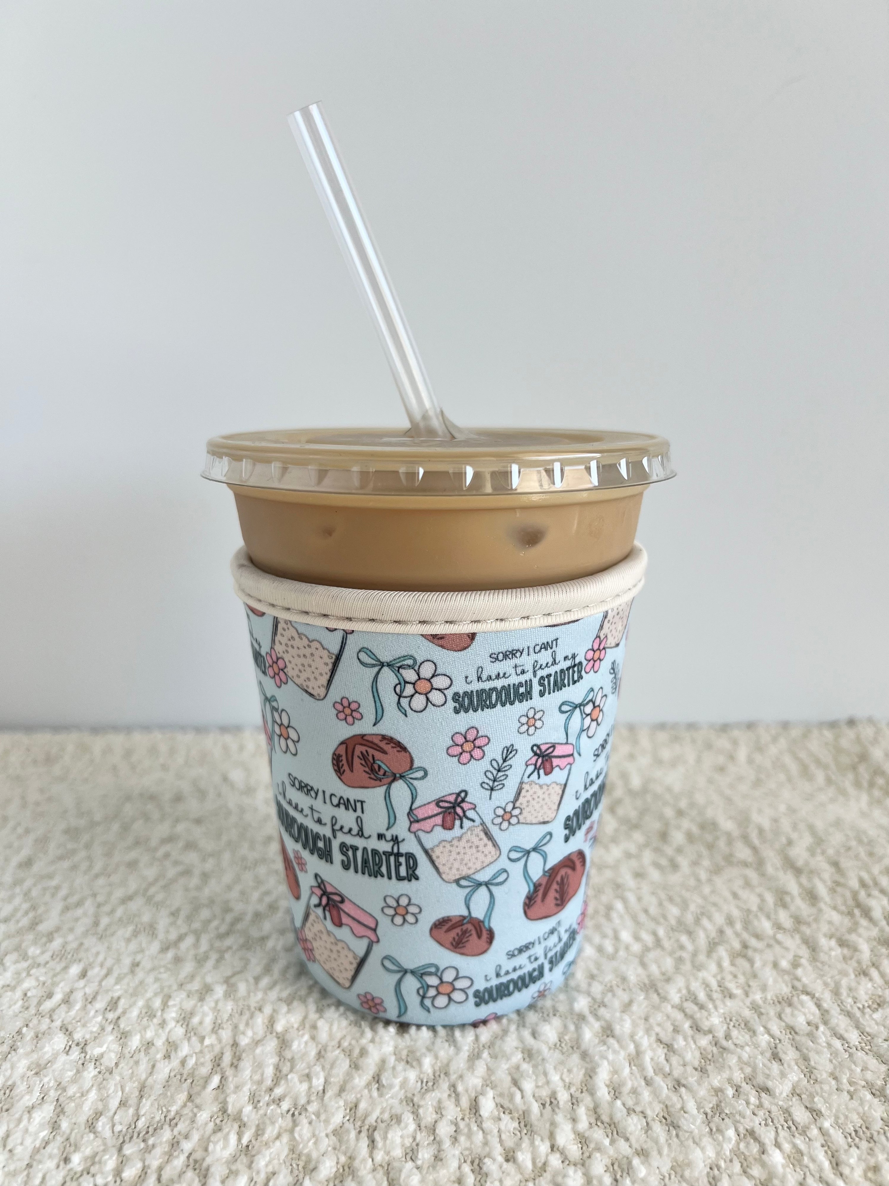 Sourdough Starter Neoprene Iced Coffee Sleeve for 16-18 oz Cups – On-the-Go Accessory to Keep Drinks Cold- Great Stocking Stuffer!