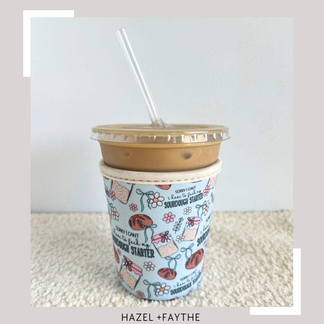 Sourdough Starter Neoprene Iced Coffee Sleeve for 16-18 oz Cups – On-the-Go Accessory to Keep Drinks Cold- Great Stocking Stuffer!